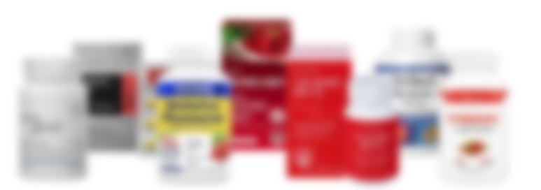 Blurred lineup of multiple health supplement products and packages arranged side by side on a white background.